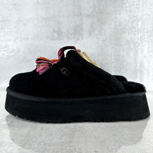 UGG Black Slippers with Multicolor Tassels